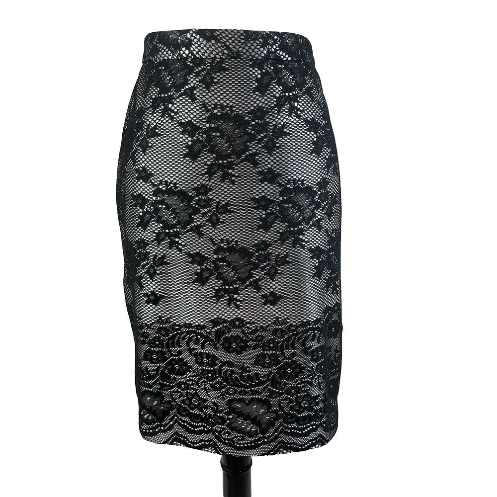 The Limited Skirt size 12 Black Silver Floral Lace Straight Pencil Knee Wedding